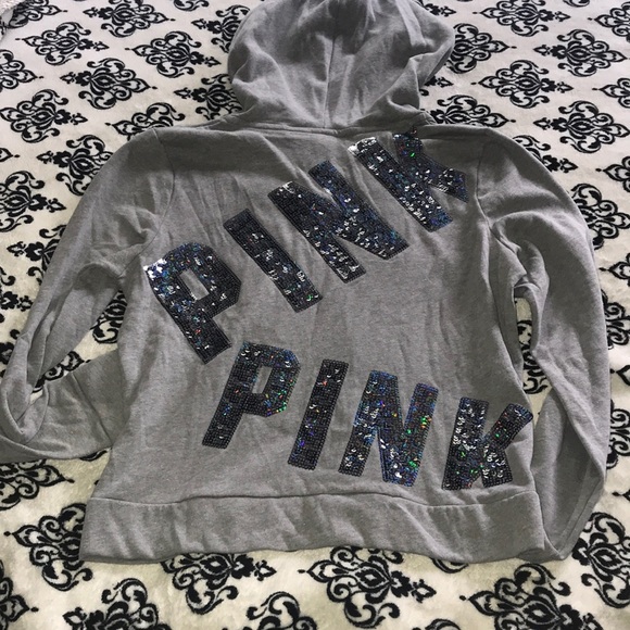 PINK Victoria's Secret Tops - Victoria’s Secret PINK size L sequin hoodie NWOT